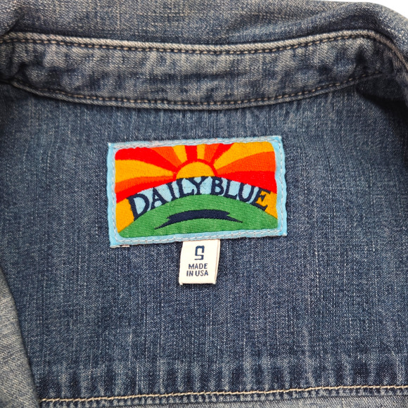 NWT Daily Blue Adriano Goldschmied Birdie Denim Jean Shirt Sz. S Pond Blue - Picture 5 of 9